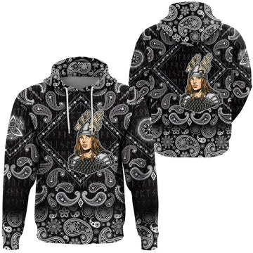 Viking Hoodie Woman In Metal Armor and Helmet with Bandana Paisley Style RLT12