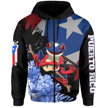 Puerto Rico Zip Hoodie Soy De Aqui Como El Coqui LT7