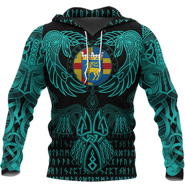 Viking Aaland Islands Hoodie Valknut of Odin Cyan RLT12