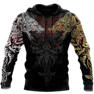 Viking Clothing Geki and Freki Viking Wolf Iii Tattoo Hoodie RLT12