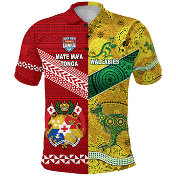 Custom Mate Maa Tonga Ngatu And Australia Wallabies Aboriginal Polo Shirt Rugby Together LT8