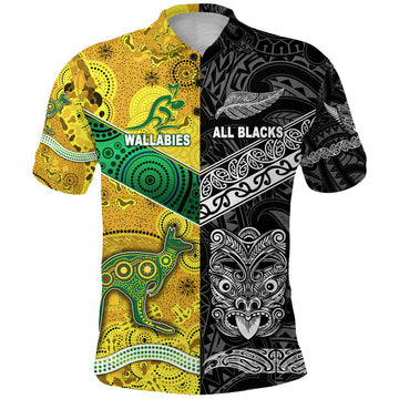 New Zealand Maori All Black And Australia Wallabies Aboriginal Polo Shirt Rugby Together LT8
