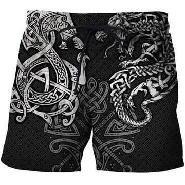 Viking Clothing Viking Wolf and Dragon Tattoo Shorts RLT12