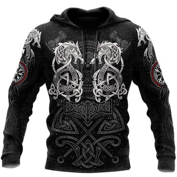 Viking Clothing White Fenrir Viking Wolf Tattoo Hoodie RLT12