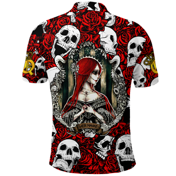 Custom Skull Rose Queen Death Cannot Divide Us Polo Shirt LT2