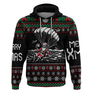 Christmas Skull Hoodie Santa Skull Jumps In Parachute DT01