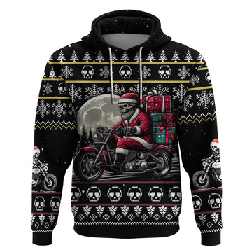 Christmas Skull Hoodie Santa Skull Ride Motorbike DT01