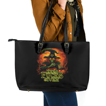 Witch Skull Leather Tote Bag Zero Fucking Given DT01