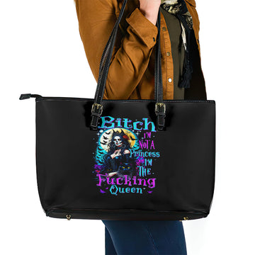 Witch Skull Leather Tote Bag Bitch I'm Not A Princess I'm The Fucking Queen DT01