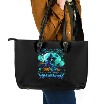 Witch Skull Leather Tote Bag Come With Us And You Will See Our Halloween DT01