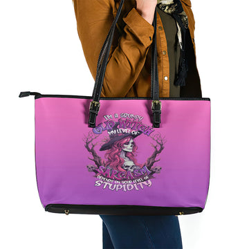Witch Skull Leather Tote Bag I'm A Grumpy Old Lady Sarcasm Depends On Your Stupidity DT01