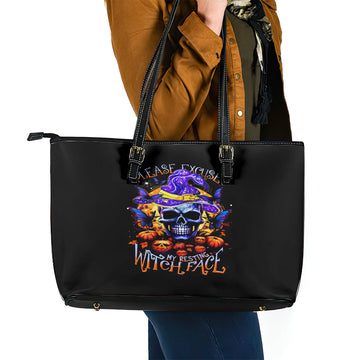 Halloween Skull Leather Tote Bag Please Excuse My Resting Witch Face DT01