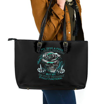 Rose Skull Leather Tote Bag Go Fuck Yourself Is Fully Functional DT01