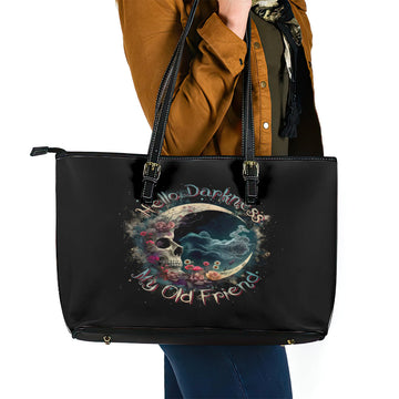 Moon Skull Leather Tote Bag Hello Darkness My Old Friend Moon DT01