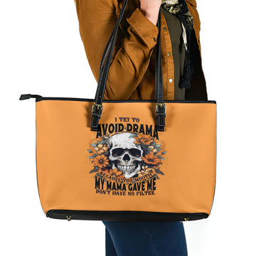 Flower Skull Leather Tote Bag I Try To Avoid Drama DT01