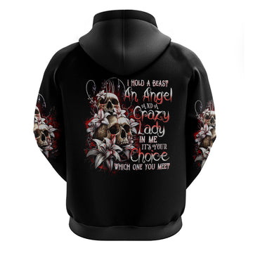 Blood Skull Hoodie I Hold A Angel And Crazy Lady It Your Choice DT01