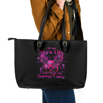 Fairy Skull Leather Tote Bag My Next Life I Want To Be Karma Fairy DT01