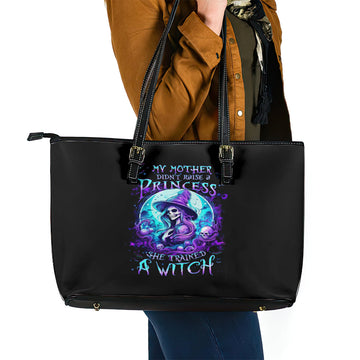 Witch Skull Leather Tote Bag My Mother Didn't Raise A Princess She Trained A Witch DT01