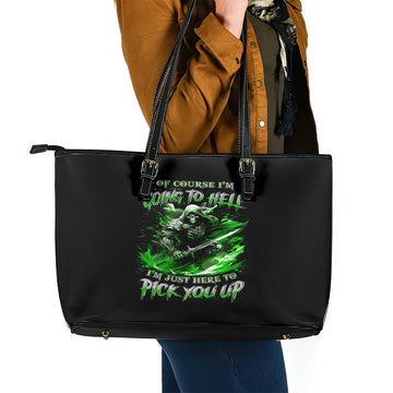 Warrior Skull Leather Tote Bag Of Course I'm Going To Hell Just Pick You Up DT01