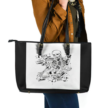 Art Skull Leather Tote Bag Rock Paper Scissors Throat Punch I Win DT01
