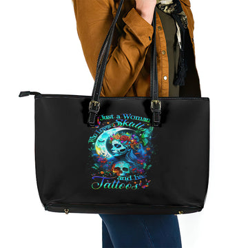 Fairy Skull Leather Tote Bag Just The Woman Who Loves Skull And Tattoo DT01