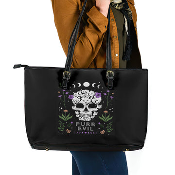 Cat Skull Leather Tote Bag Purr Evill DT01