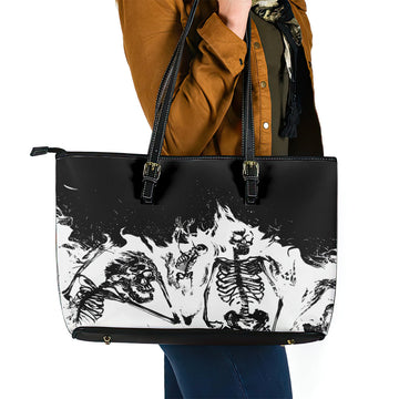 Fire Skull Leather Tote Bag Scream In Fire DT01