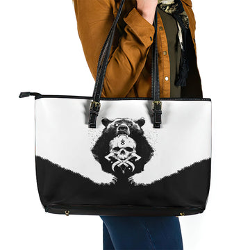 Viking Skull Leather Tote Bag Bear Viking Cross Skull DT01