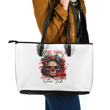 Rose Skull Leather Tote Bag Some Girl Wear Pink Real Girl Wear Ink DT01
