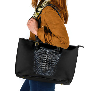 Skull Leather Tote Bag Skeleton Inside DT01