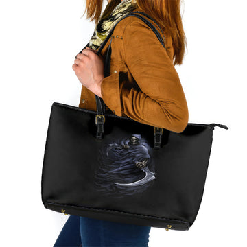 Skull Leather Tote Bag Purple Death Reaper DT01