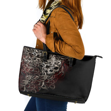 Skull Leather Tote Bag Silver Warrior Royal DT01