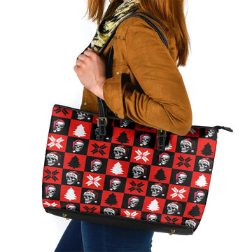 Scary Skeleton Leather Tote Bag Skeleton Inside Ugly Christmas DT01
