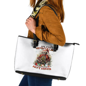 Skeleton Santa Claus Leather Tote Bag On The Naughty List And I Regret Nothing DT01