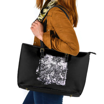 Rose Skull Leather Tote Bag White Rose Skull Day Of The Dead DT01