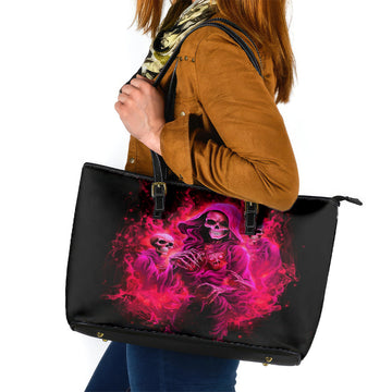 Flame Skull Leather Tote Bag I Have 3 Sides Quite Sweet Funny Crazy And The Side You Never See DT01