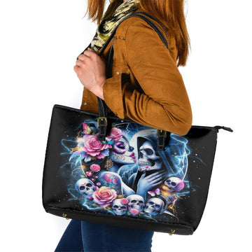 Couple Skull Leather Tote Bag From Our Firse Kiss DT01