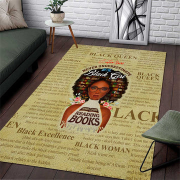 Personalized Black Girl African Area Rug Never Underestimate A Book Lover DT02
