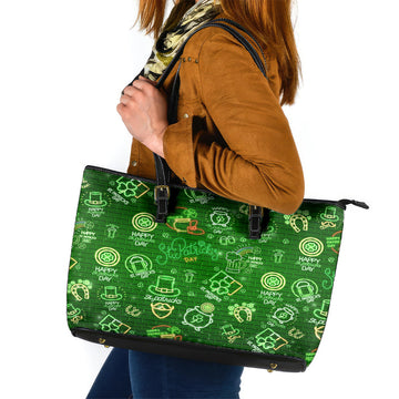 Ireland St Patrick's Day Leather Tote Bag Symbols Neon DT02