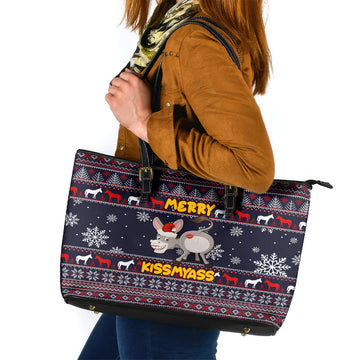 Funny Donkeys Christmas Leather Tote Bag Merry Kissmyass DT02