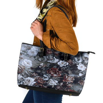 Skulls Roses And White Snakes Leather Tote Bag DT02