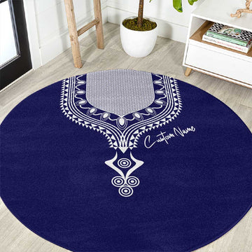 Printed Dashiki African Round Carpet Blue DT02
