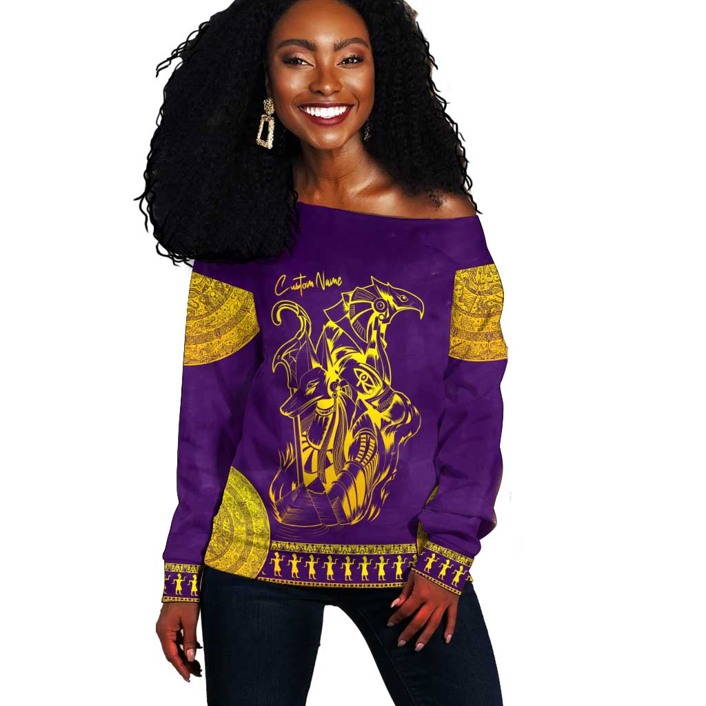 Anubis and Horus Off Shoulder Sweater Egyptian God Purple DT02