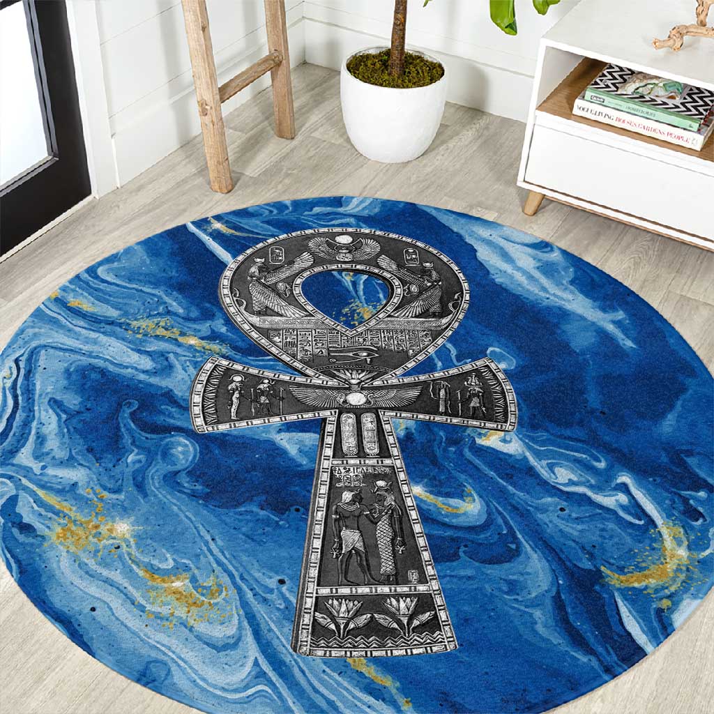 Ankh On Blue Round Carpet Pan African DT02