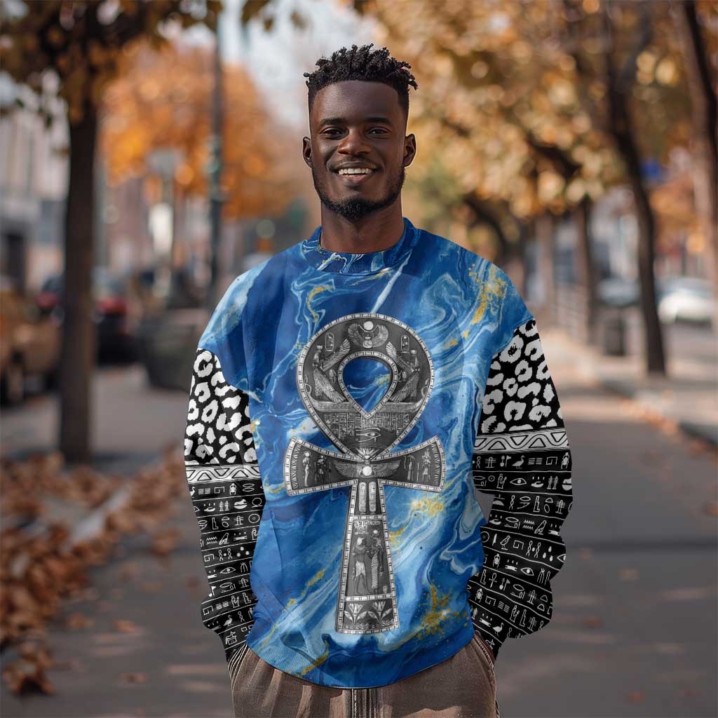 Ankh On Blue Sweatshirt Pan African DT02
