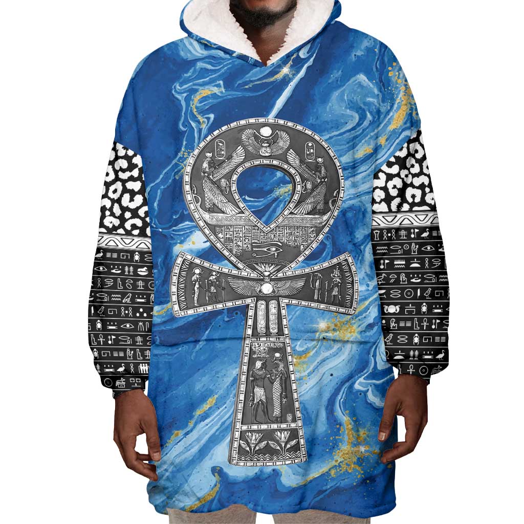 Ankh On Blue Wearable Blanket Hoodie Pan African DT02