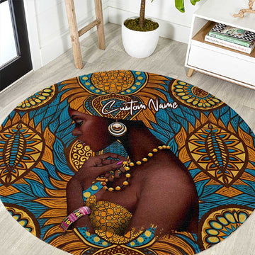Personalized Black Girl Flora Round Carpet African Women DT02