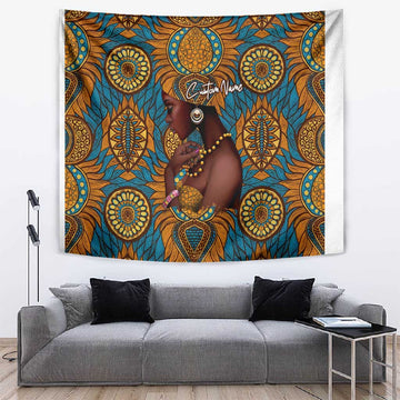 Personalized Black Girl Flora Tapestry African Women DT02
