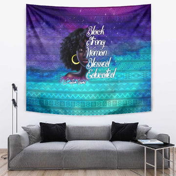 Black Strong Women Blessed Educated Tapestry African Girl DT02