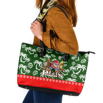 Guam Christmas Leather Tote Bag Felis Pusgua Tropical Xmas Patterns DT02